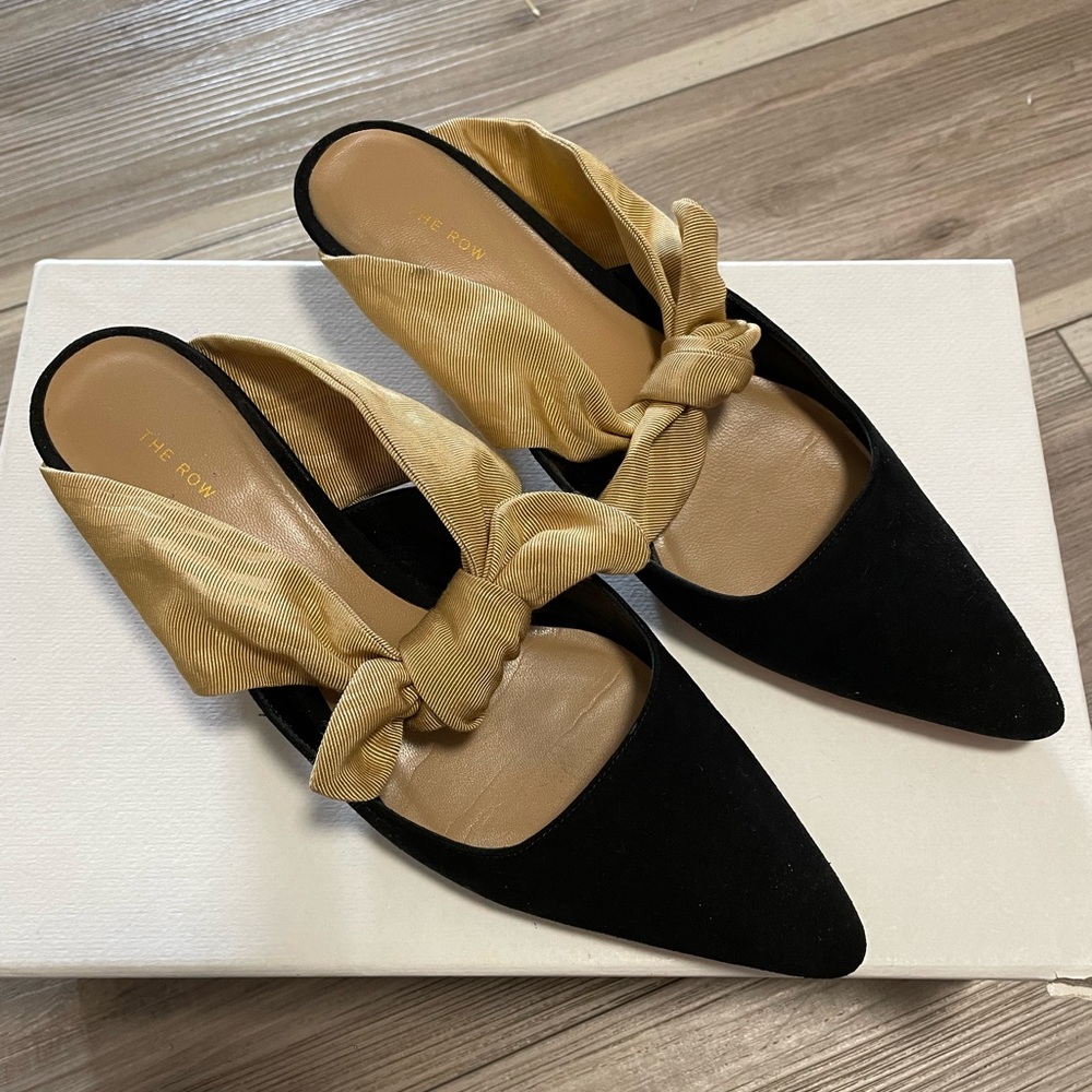The Row Coco Mule in Suede and Moiré 40mm